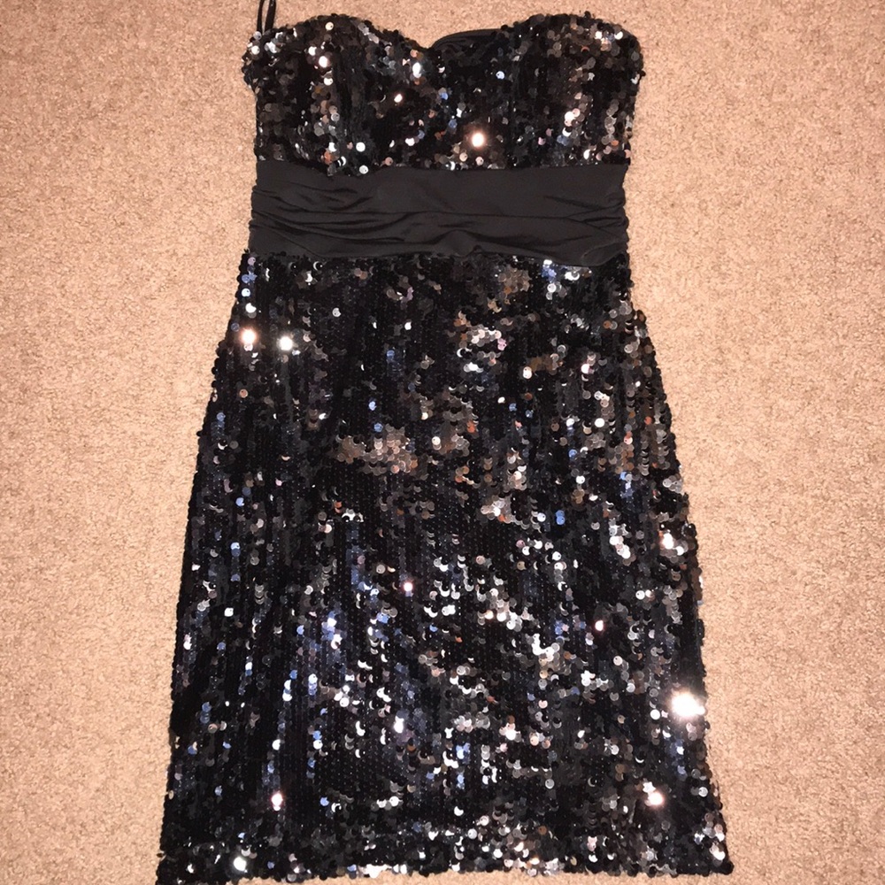 Black & Silver Sequin Mini Dress